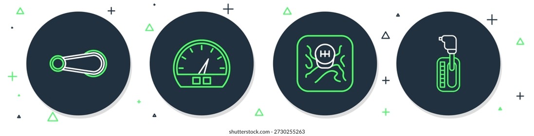Fije el velocímetro de la línea, el cambiador del engranaje, la manija de la puerta del coche y el icono. Vector