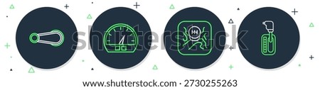 Set line Speedometer, Gear shifter, Car door handle and  icon. Vector
