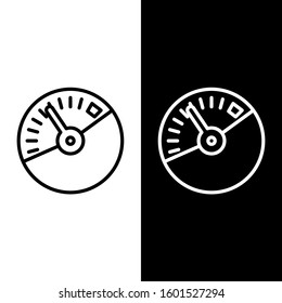 Set line Speedometer icon isolated on black and white background.  Vector Illustration