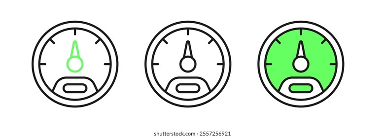 Set line Speedometer icon isolated on white background.  Vector
