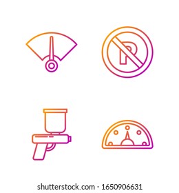 Set line Speedometer, Paint spray gun, Speedometer and No Parking or stopping. Gradient color icons. Vector