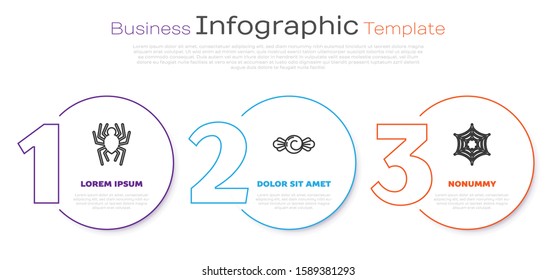 Set line Spider , Candy  and Spider web . Business infographic template. Vector