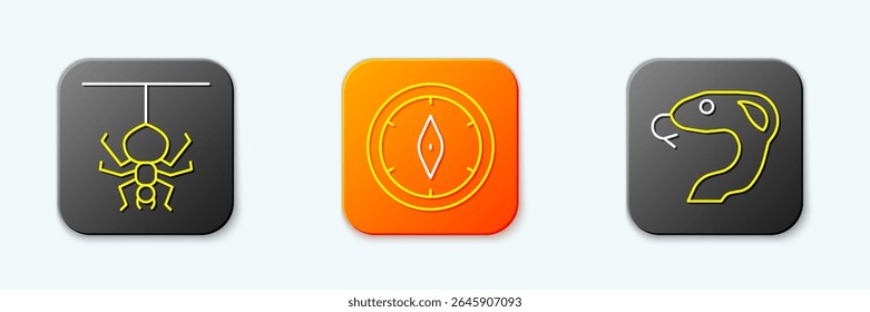 Set line Spider, Compass and Snake icon. Vector
