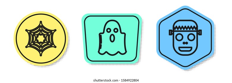Set line Spider web , Ghost  and Zombie mask . Colored shapes. Vector