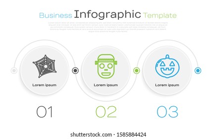 Set line Spider web , Zombie mask  and Pumpkin . Business infographic template. Vector