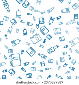 Set line Spiral notebook, Paint brush and Easel or painting art boards on seamless pattern. Vector