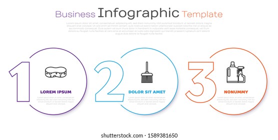 Set line Sponge , Handle broom  and Plastic bottles for liquid dishwashing liquid. Business infographic template. Vector