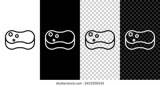 Setzen Sie Linie Schwamm-Symbol isoliert auf schwarz-weißen Hintergrund. Baststreifen zum Abwasch. Reinigungskonzept.  Vektorillustration