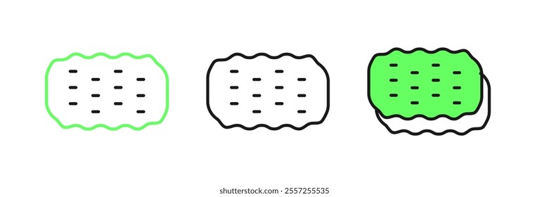 Set line Sponge icon isolated on white background. Wisp of bast for washing dishes. Cleaning service logo.  Vector