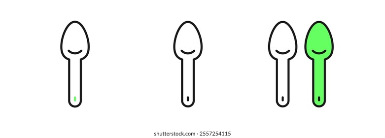 Set line Spoon icon isolated on white background. Cooking utensil. Cutlery sign.  Vector