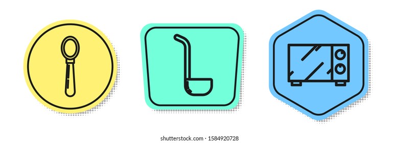 Set line Spoon , Kitchen ladle  and Microwave oven . Colored shapes. Vector