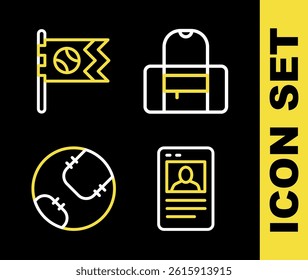 Set line Sport bag, Baseball card,  and Flag with baseball icon. Vector
