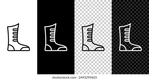 Set line Sport boxing shoes icon isolated on black and white,transparent background. Wrestling shoes.  Vector