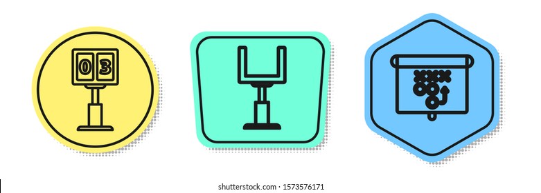 Set line Sport football mechanical scoreboard and result display, American football goal post and Planning strategy concept. Colored shapes. Vector