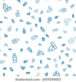 Set line Spray can for hairspray, Cream lotion cosmetic tube and Nail polish bottle on seamless pattern. Vector