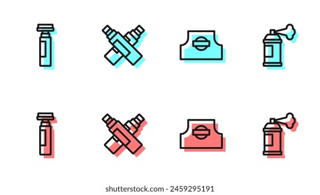 Set line Spray can nozzle cap, Marker pen,  and Paint spray icon. Vector