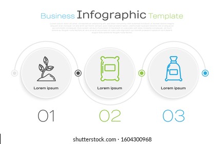 Set line Sprout, Bag of flour and Bag of flour. Business infographic template. Vector