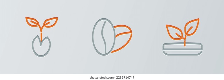 Set line Sprout,  and Coffee beans icon. Vector
