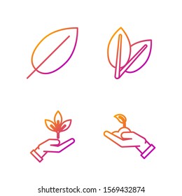 Set line Sprout in hand of environmental protection, Plant in hand of environmental protection, Leaf and Leafs. Gradient color icons. Vector