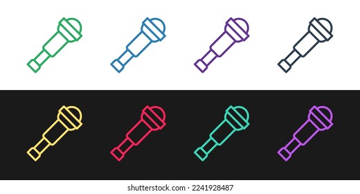 Set line Spyglass telescope lens icon isolated on black and white background. Sailor spyglass.  Vector