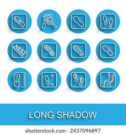 Set line Square measure foot size, Human footprints shoes, Snake paw,  and  icon. Vector