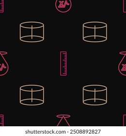 Set line Square root of x glyph, Geometric figure Cylinder and Ruler on seamless pattern. Vector