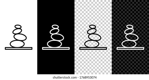 Fijar línea Icono de apilar piedras calientes aisladas en fondo blanco y negro. accesorio de salón de belleza. Vector