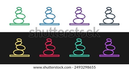 Set line Stack hot stones icon isolated on black and white background. Spa salon accessory.  Vector