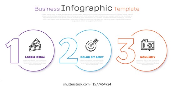Set line Stacks paper money cash, Target and Safe and money. Business infographic template. Vector