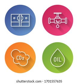 Set-line-Stapel Papiergeld Bargeld, zerbrochenes Rohr mit fließendem Wasser, CO2-Emissionen in Wolke und Ölverlust. Farbkreisknopf. Vektorillustration