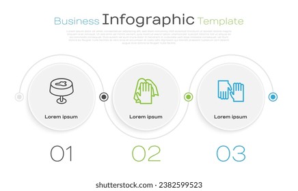 Ponga la línea Stain en el mantel, servicio de limpieza y guantes de goma. Plantilla de infografía empresarial. Vector