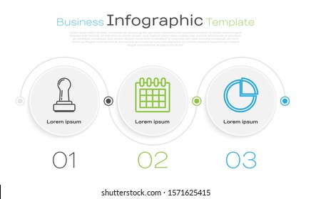 Set line Stamp, Calendar and Pie chart infographic. Business infographic template. Vector