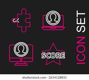Set line Star, Create account screen,  and Piece of puzzle icon. Vector