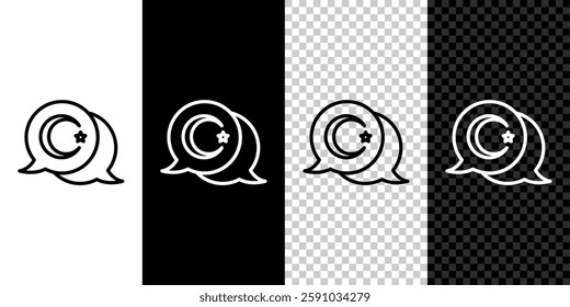 Set line Star and crescent - symbol of Islam icon isolated on black and white,transparent background. Religion symbol.  Vector