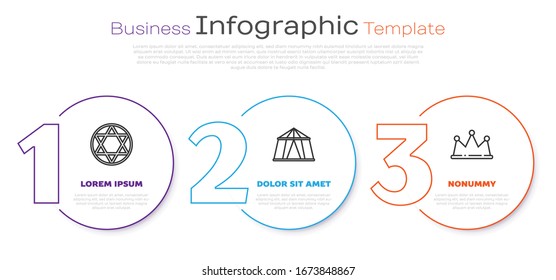 Set line Star of David, Circus tent and Crown. Business infographic template. Vector