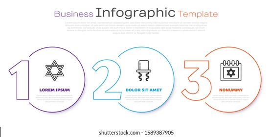 Set line Star of David, Orthodox jewish hat with sidelocks and Jewish calendar with star of david. Business infographic template. Vector