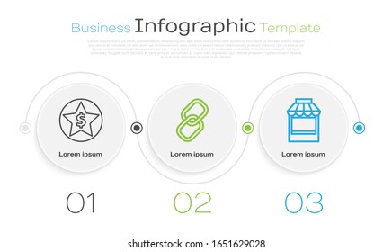 Fije la línea Estrella y Dólar, Enlace de cadena y Tienda o tienda. Plantilla de infografía empresarial. Vector