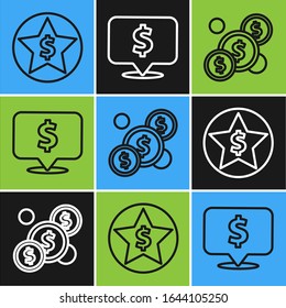 Set line Star and dollar, Coin money with dollar and Speech bubble with dollar icon. Vector