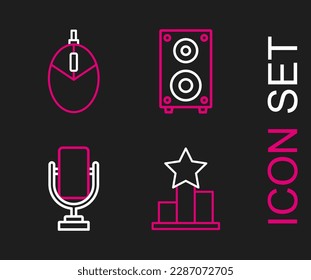 Set line Star, Microphone, Stereo speaker and Computer mouse gaming icon. Vector