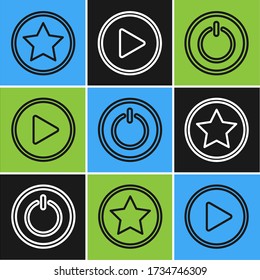 Set line Star, Power button and Play in circle icon. Vector