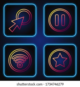 Set line Star, Wi-Fi wireless internet network, Arrow cursor and Pause button. Gradient color icons. Vector