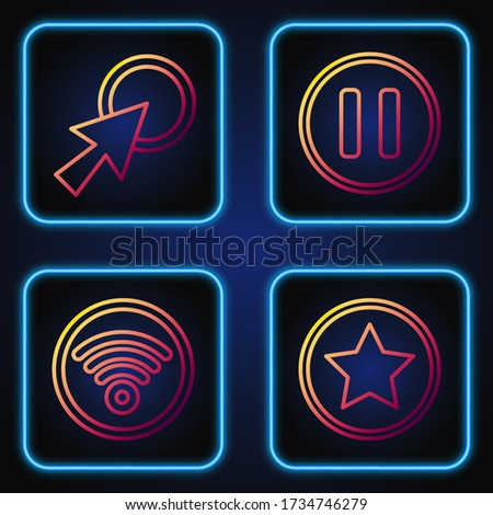 Set line Star, Wi-Fi wireless internet network, Arrow cursor and Pause button. Gradient color icons. Vector