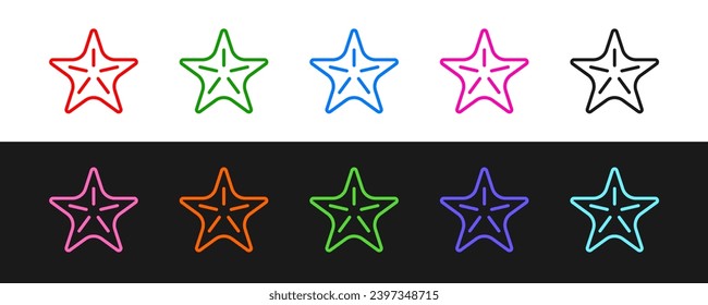 Fijar el icono de línea Starfish aislado en fondo blanco y negro.  Vector