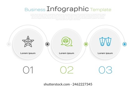 Set line Starfish, Scallop sea shell and Rubber flippers. Business infographic template. Vector