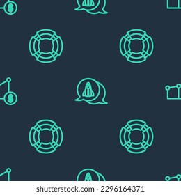 Set line Startup project concept, Business lifebuoy and Pie chart and dollar on seamless pattern. Vector