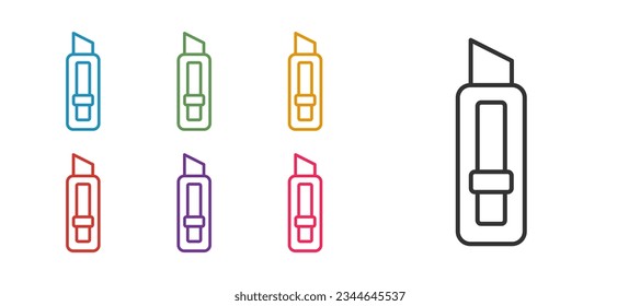 Set line Stationery knife icon isolated on white background. Office paper cutter. Set icons colorful. Vector
