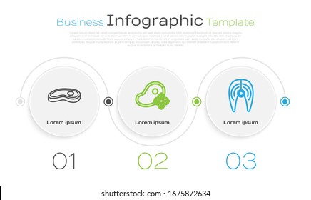 Set line Steak meat, Fresh frozen steak meat and Fish steak. Business infographic template. Vector