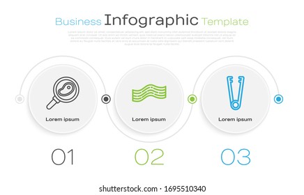 Set line Steak meat in frying pan, Bacon stripe and Meat tongs. Business infographic template. Vector