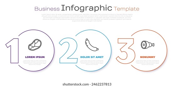 Set line Steak meat, Sausage and Chicken leg. Business infographic template. Vector