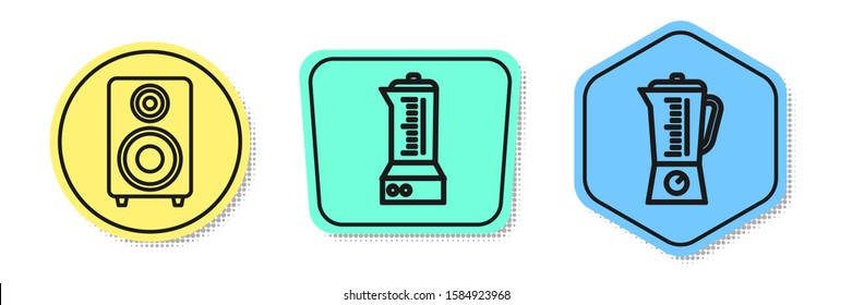 Set line Stereo speaker , Blender  and Blender . Colored shapes. Vector
